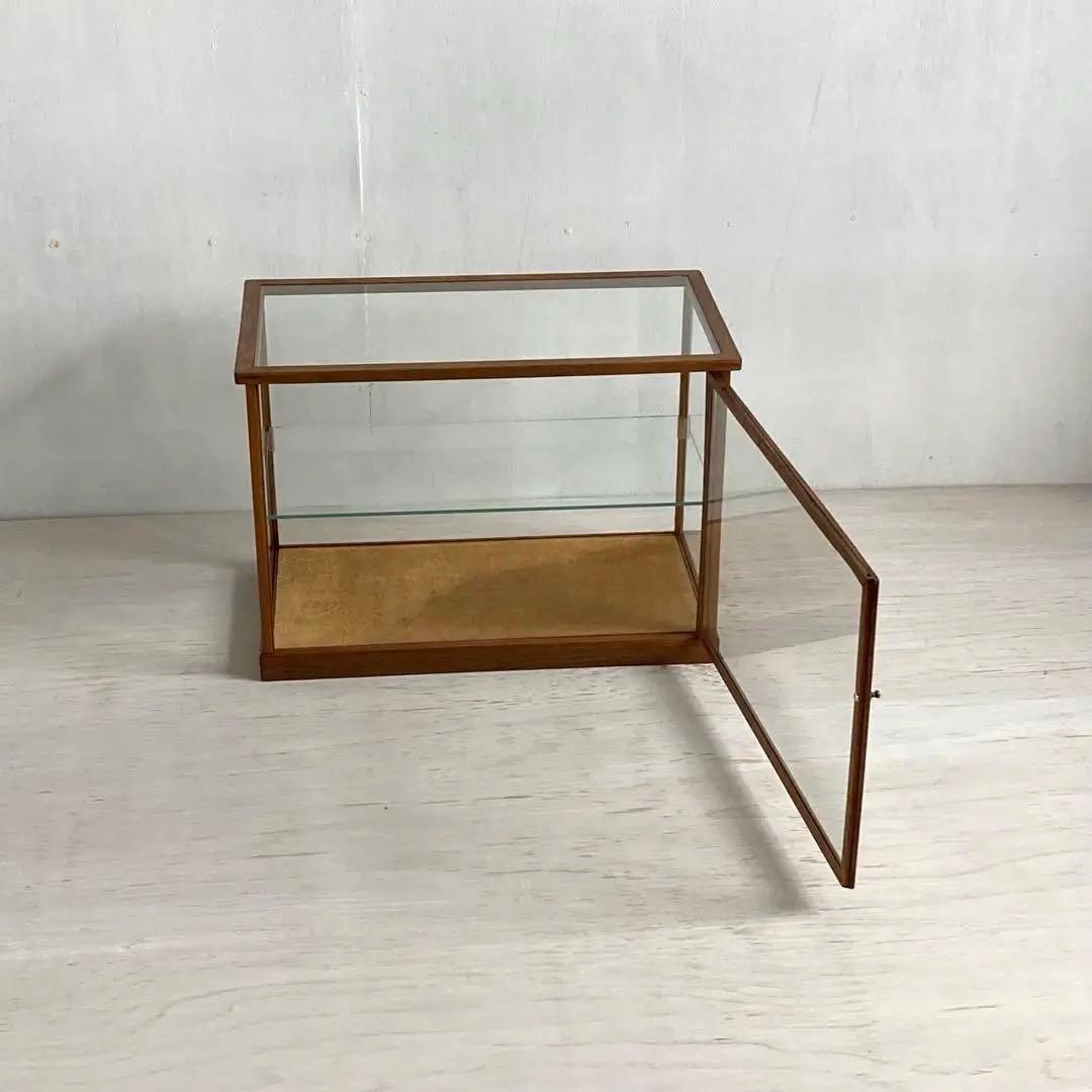 古い木製 ガラスケース 2段 卓上 ショーケース 展示ケース 店舗什器