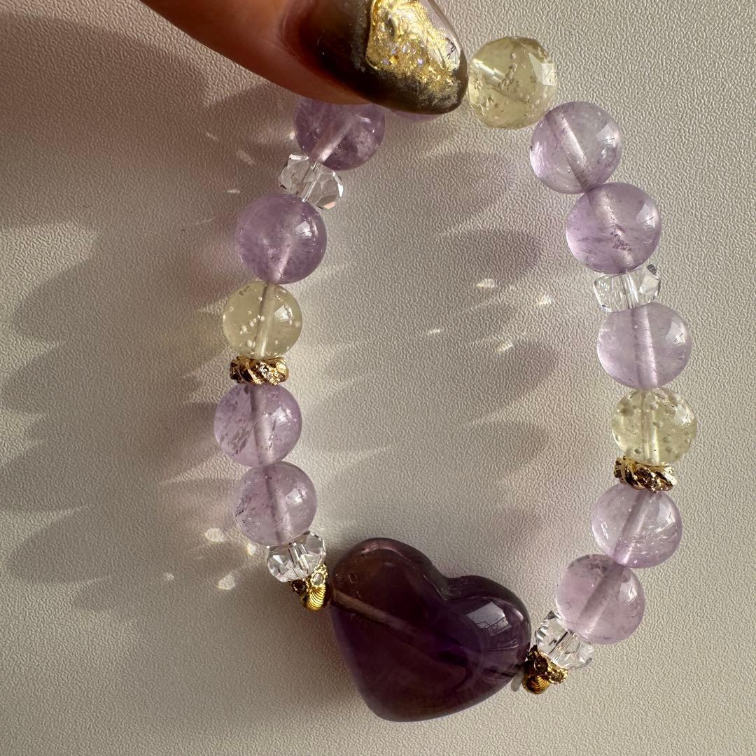 セール　天然石　ハンドメイドブレス　アメトリン　リビアングラス　アメジスト