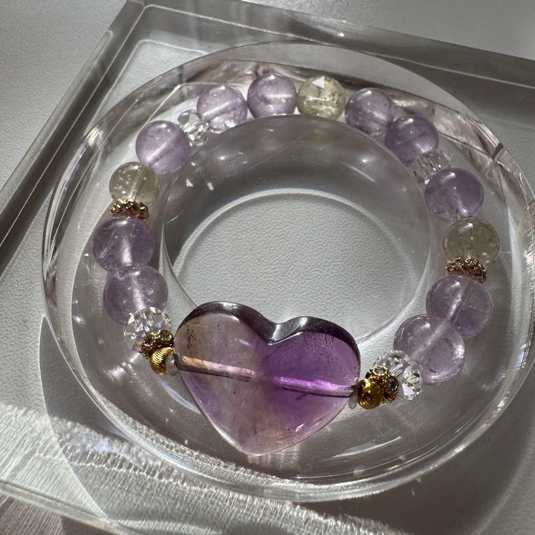 セール　天然石　ハンドメイドブレス　アメトリン　リビアングラス　アメジスト