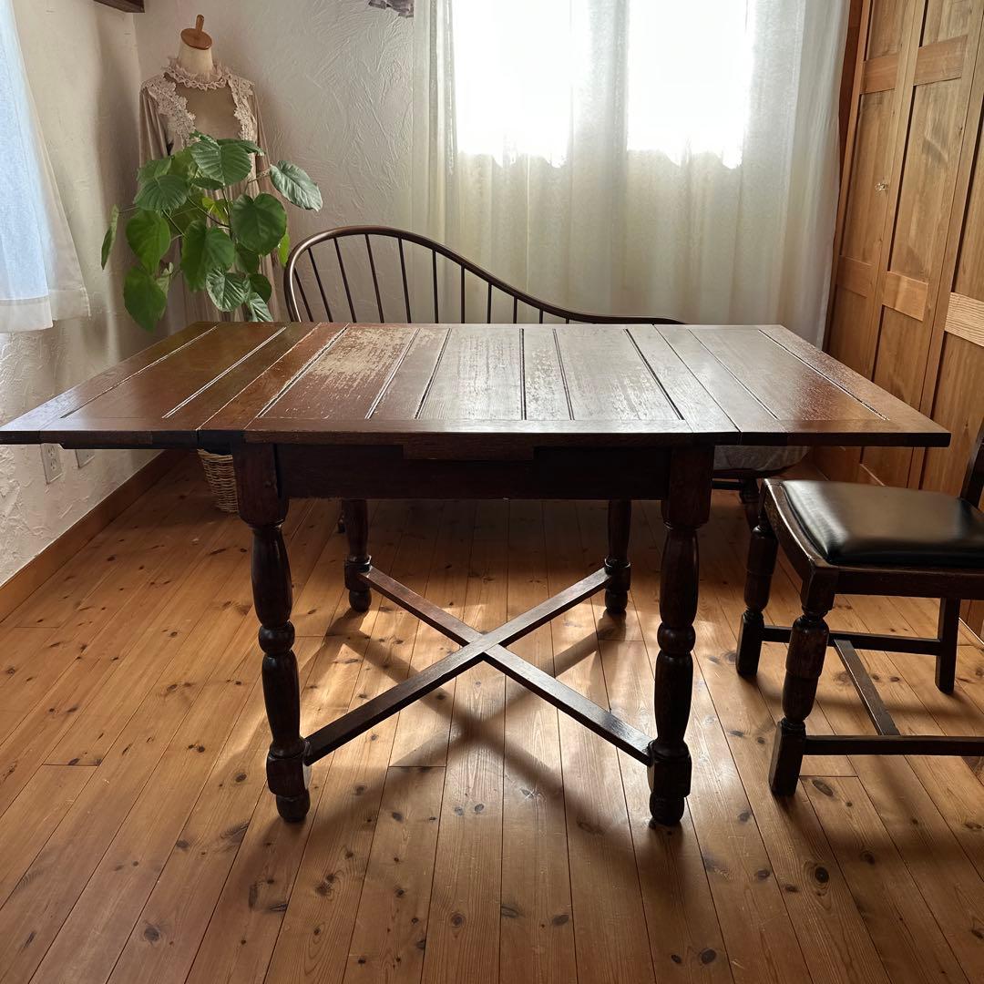 ロイズアンティーク木製エクステンションテーブル ダークブラウン