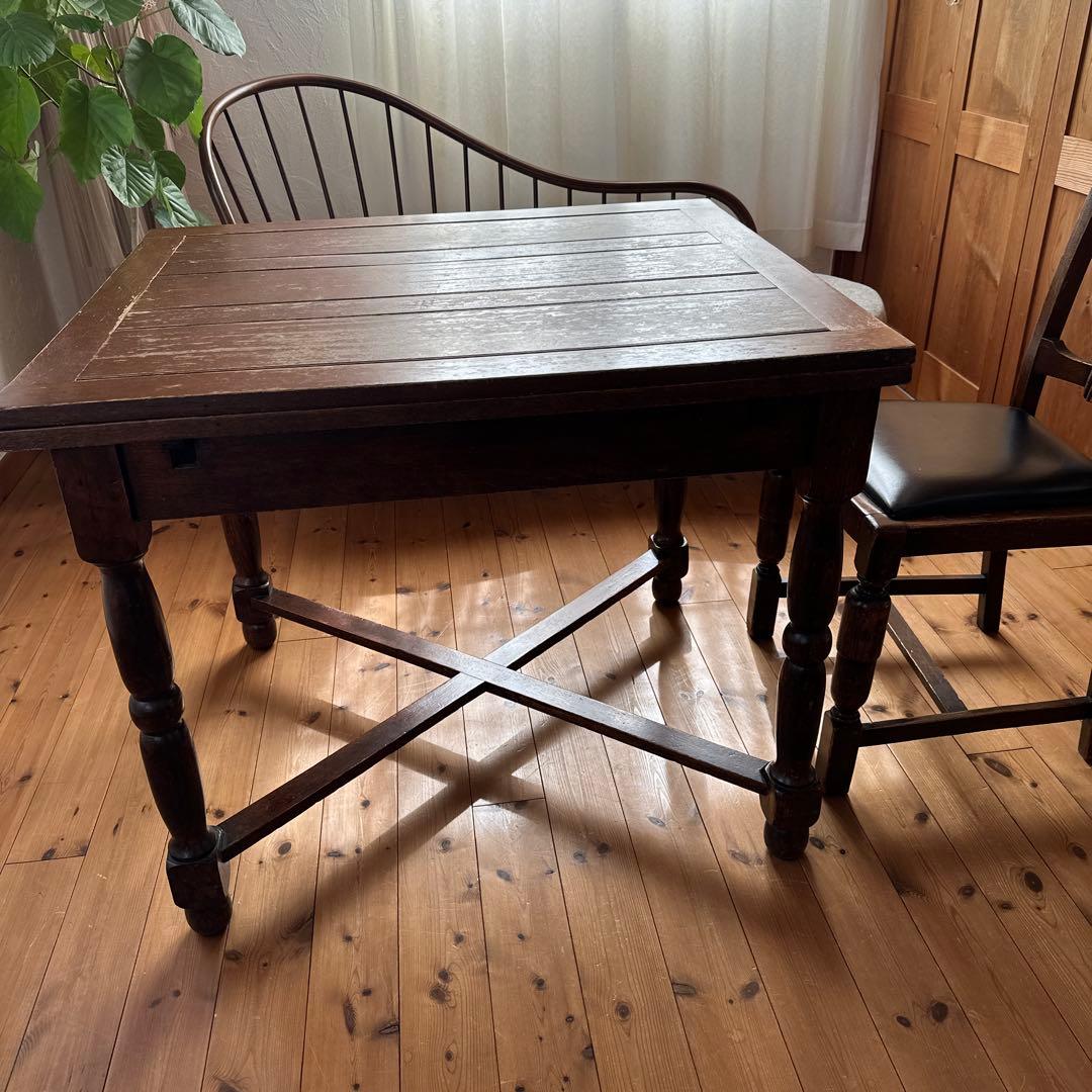 ロイズアンティーク木製エクステンションテーブル ダークブラウン