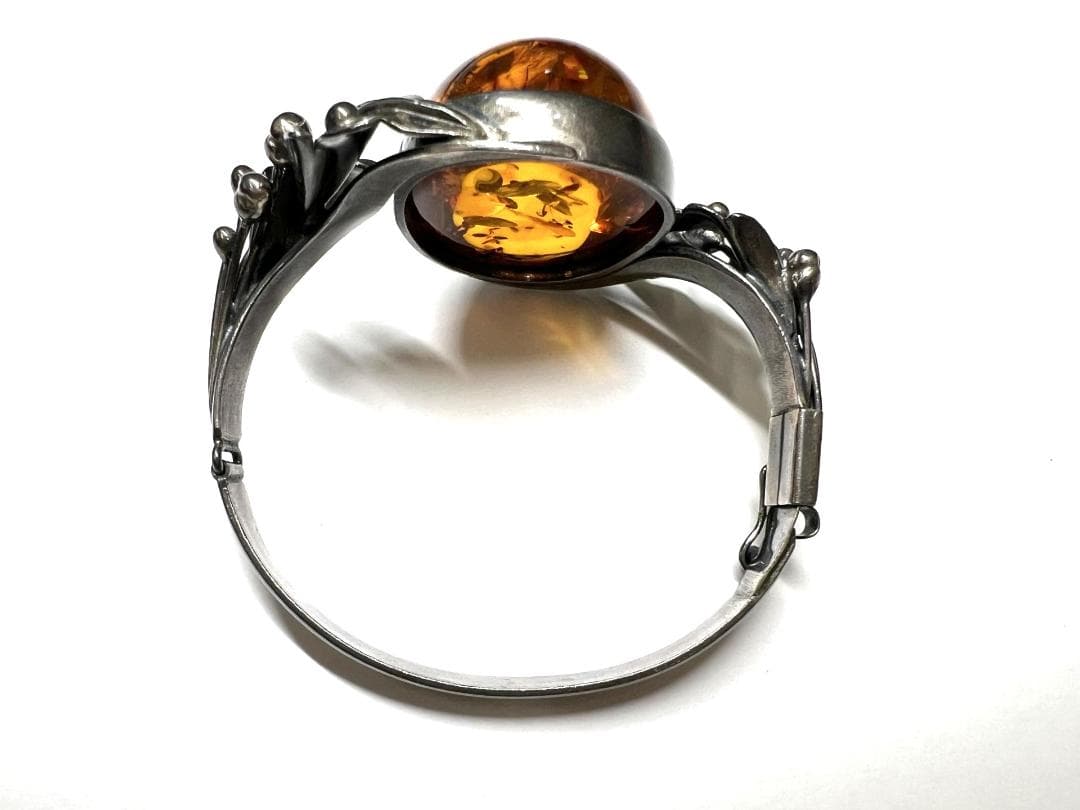 シルバー【925】アンティーク ヴィンテージ 琥珀 バングル ブレスレット