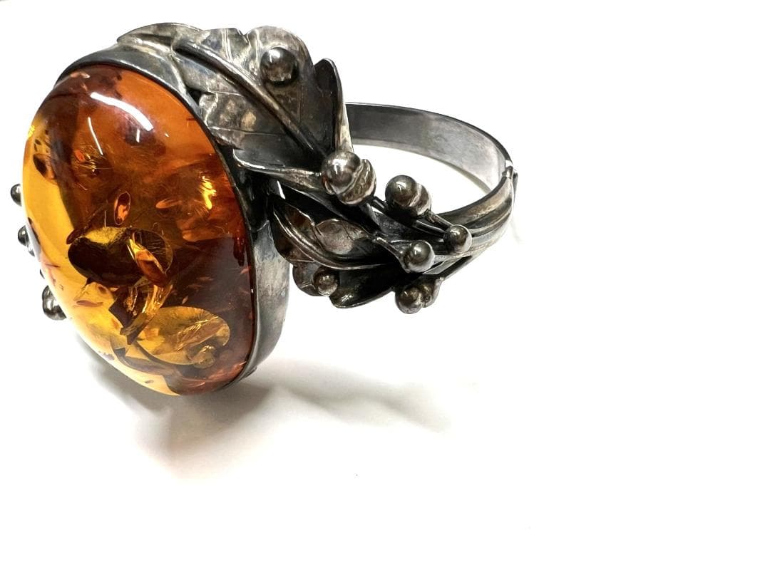 シルバー【925】アンティーク ヴィンテージ 琥珀 バングル ブレスレット