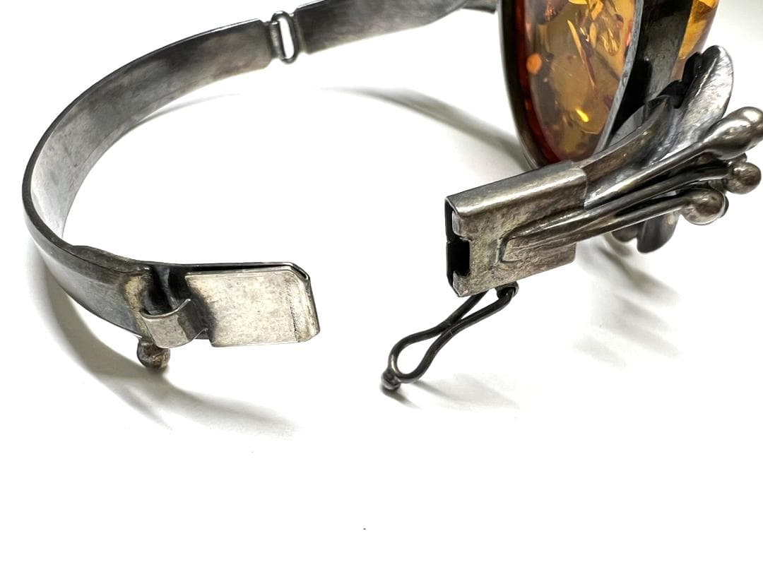 シルバー【925】アンティーク ヴィンテージ 琥珀 バングル ブレスレット