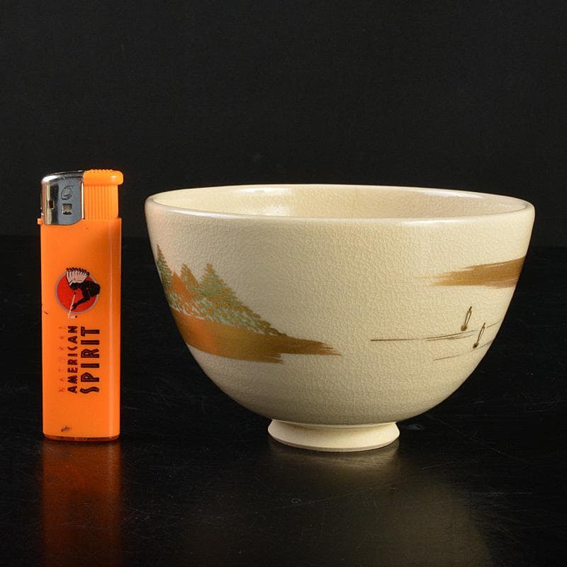 のらぴねこ　清閑寺窯　杉田祥平造　色絵仁清瀬田川　茶碗　共箱　V　6688