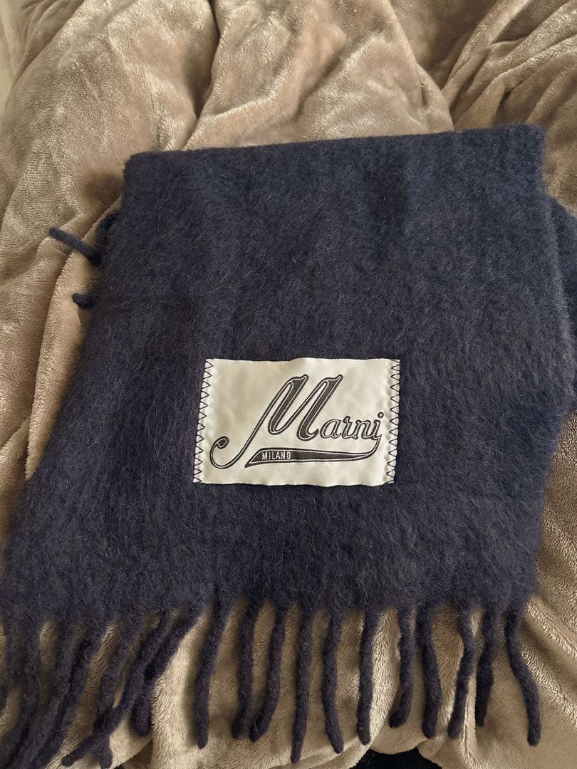 Marni ネイビー マフラー ウール フリンジ♡