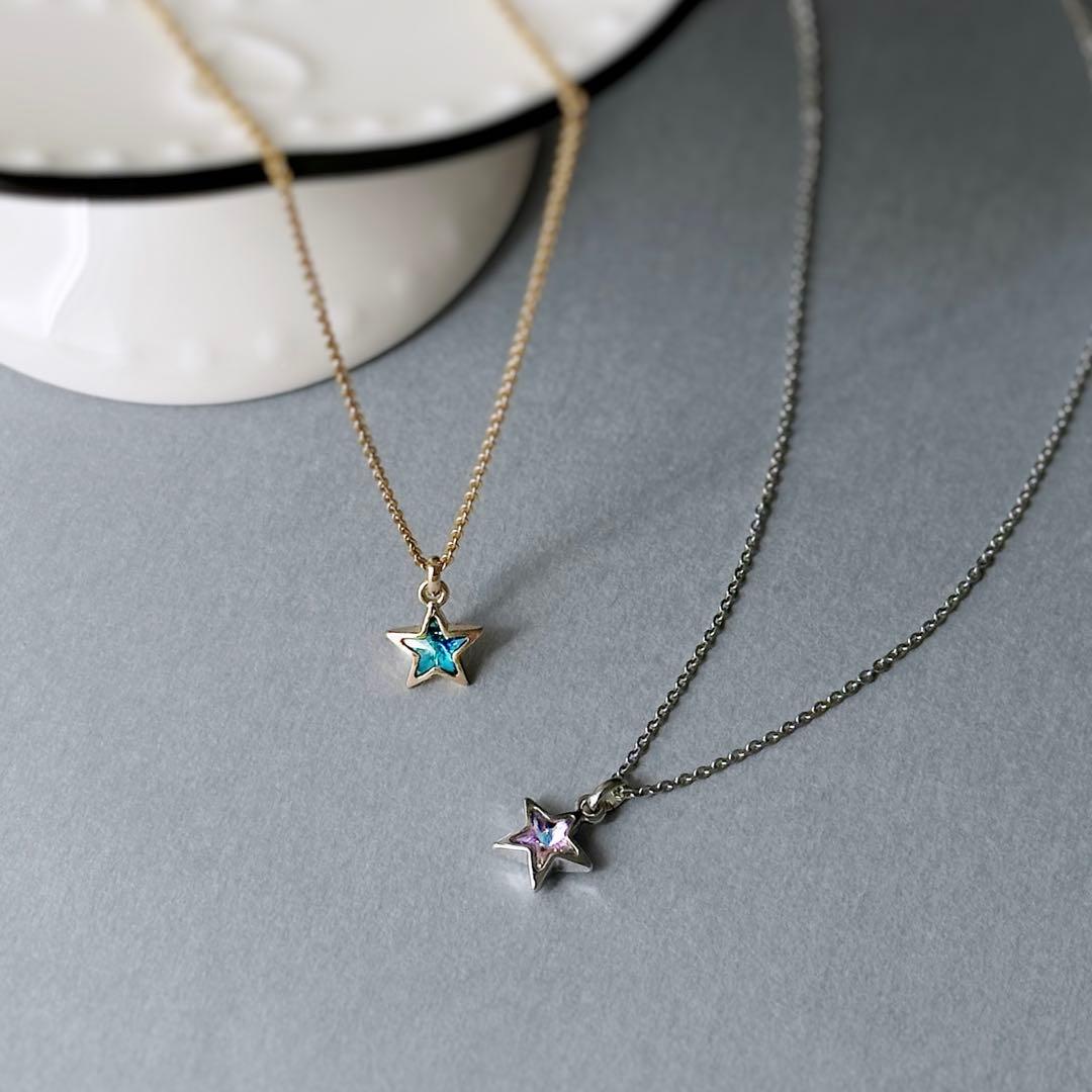 №99 スワロフスキー スター ネックレス サージカルステンレス316L◎紫 青