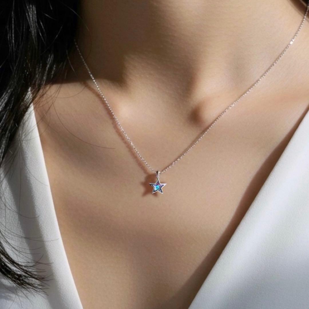 №99 スワロフスキー スター ネックレス サージカルステンレス316L◎紫 青