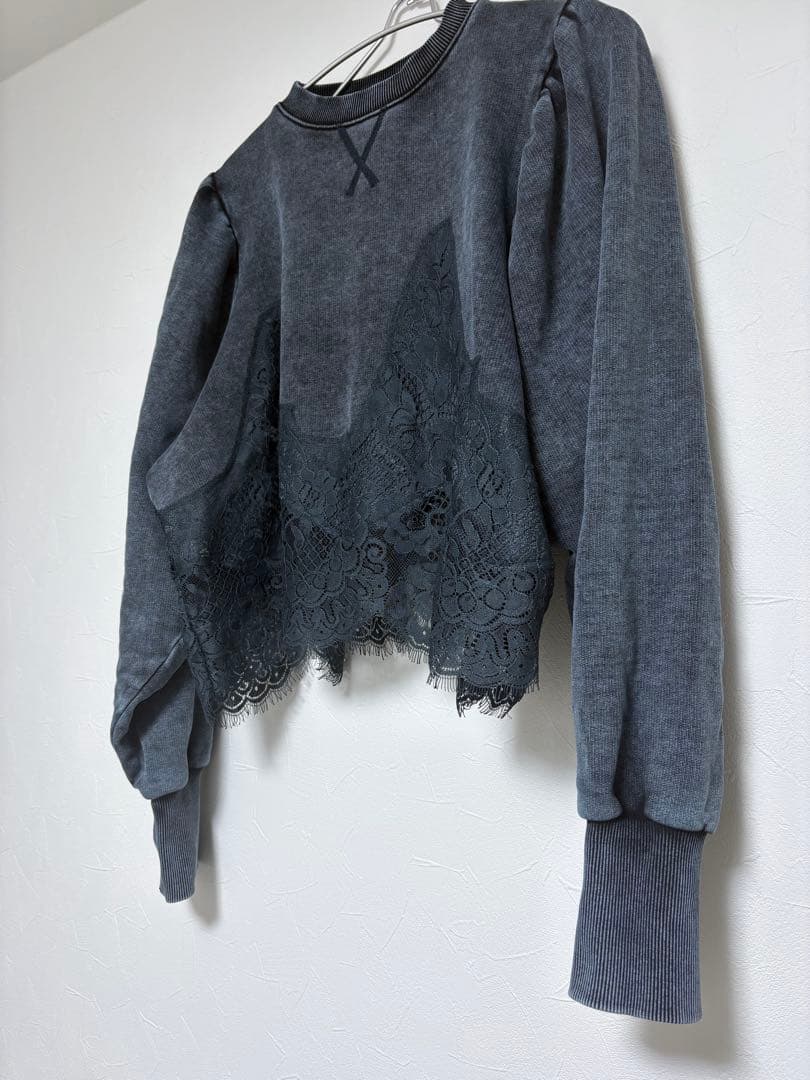 トップス Ameri CHEMICAL OVERDYE LACE SWEAT TOP