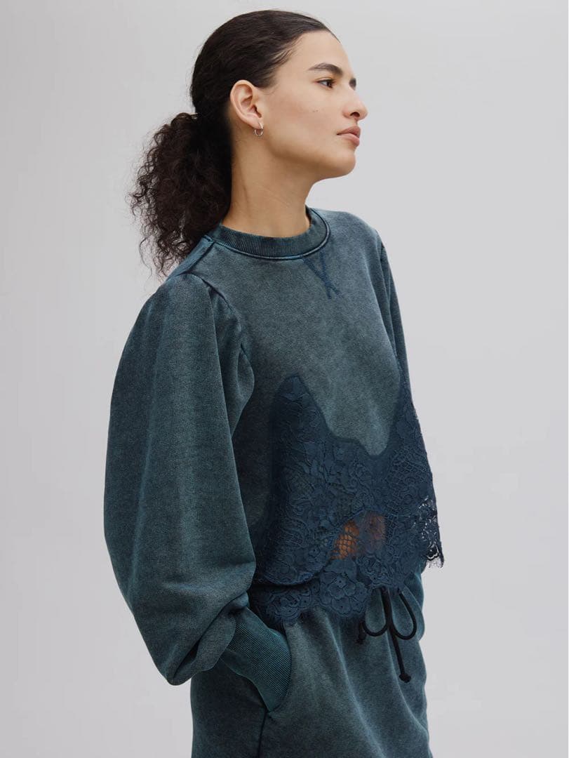 トップス Ameri CHEMICAL OVERDYE LACE SWEAT TOP