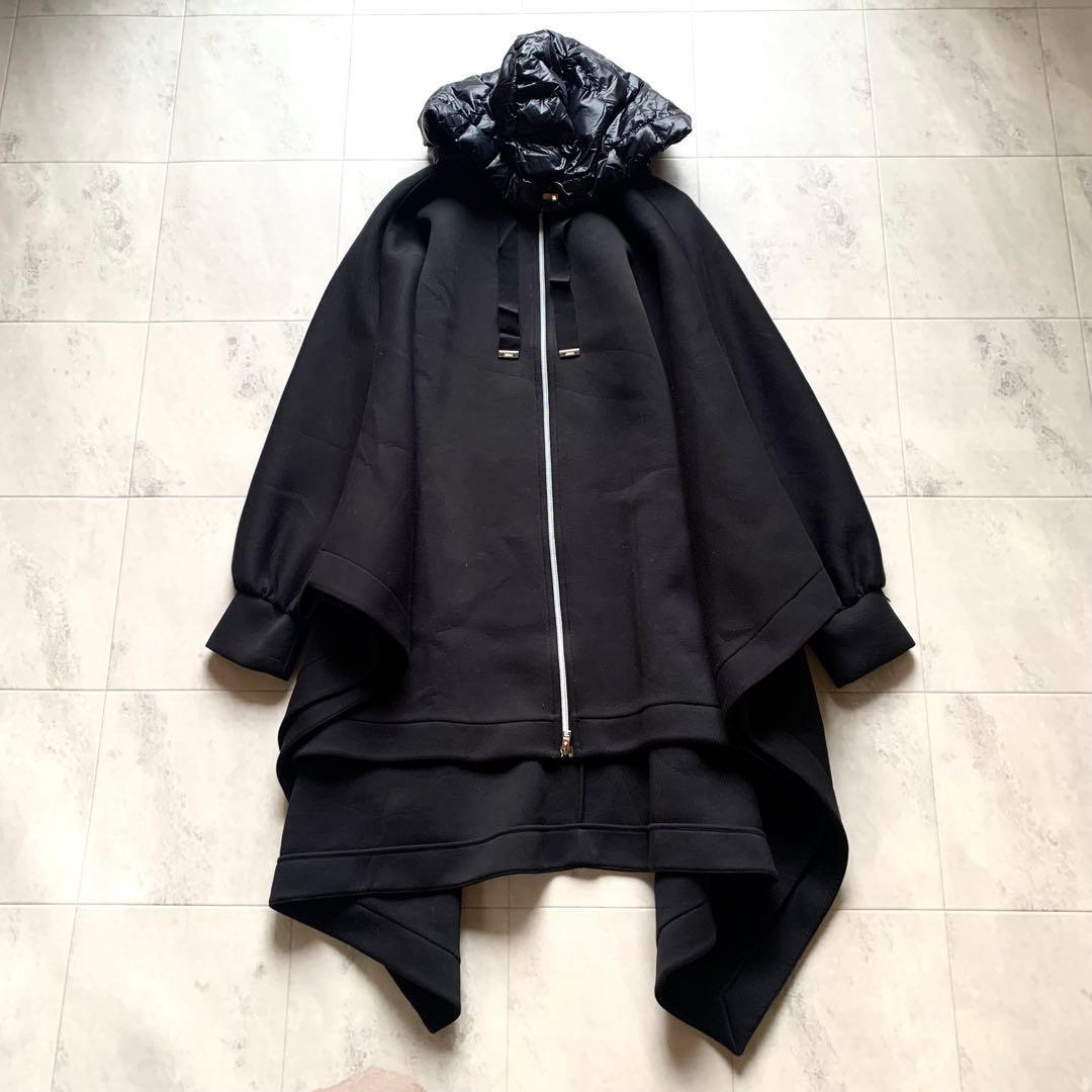 美品♡ヘルノリゾート ダウン切り替え ポンチョコート ロングコート 黒 40