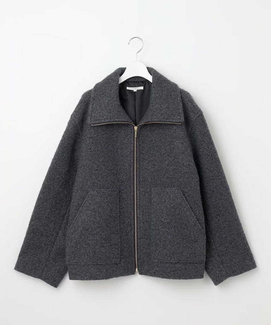 23区SLOW 大きいサイズ46 ループニードル ボア ブルゾン