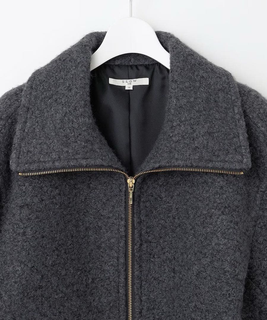 23区SLOW 大きいサイズ46 ループニードル ボア ブルゾン