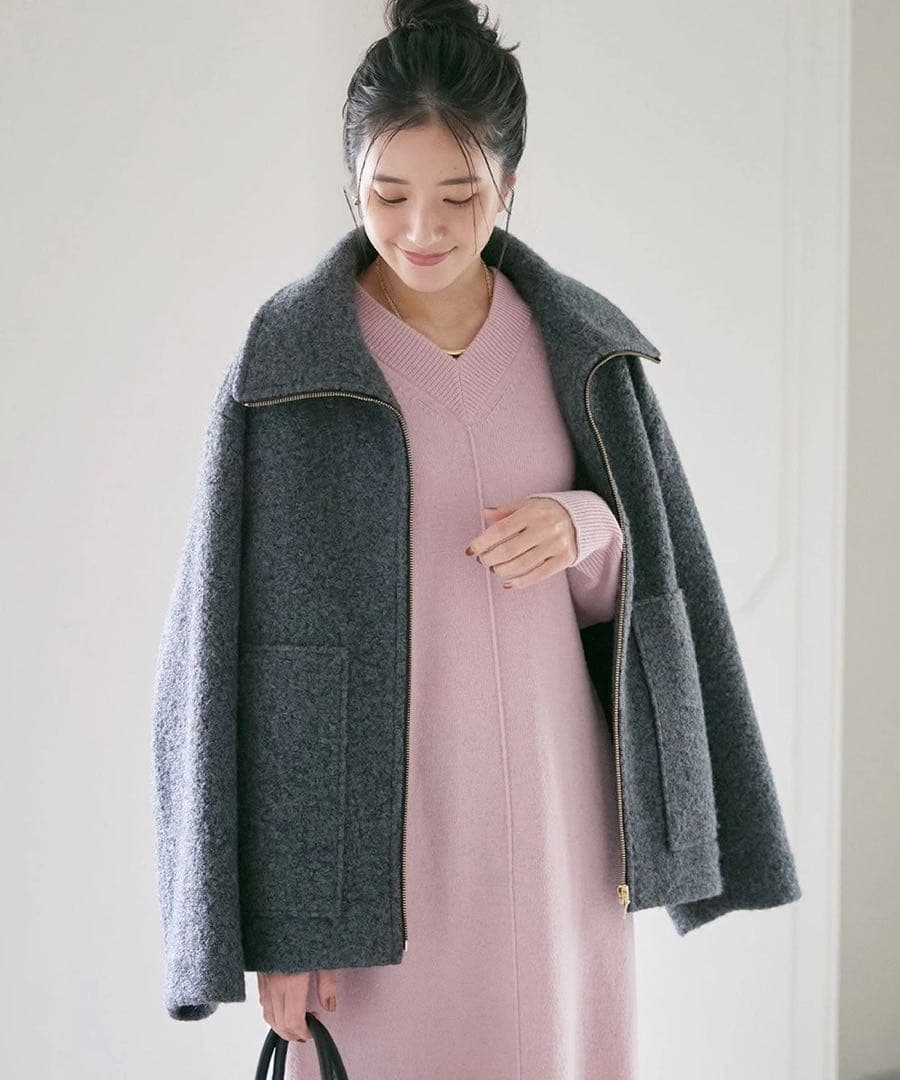 23区SLOW 大きいサイズ46 ループニードル ボア ブルゾン