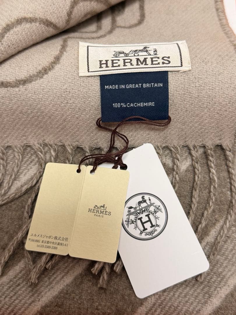 新品　エルメス　カシミヤマフラー 《テット・ア・テット・エケストル》　ブラウン