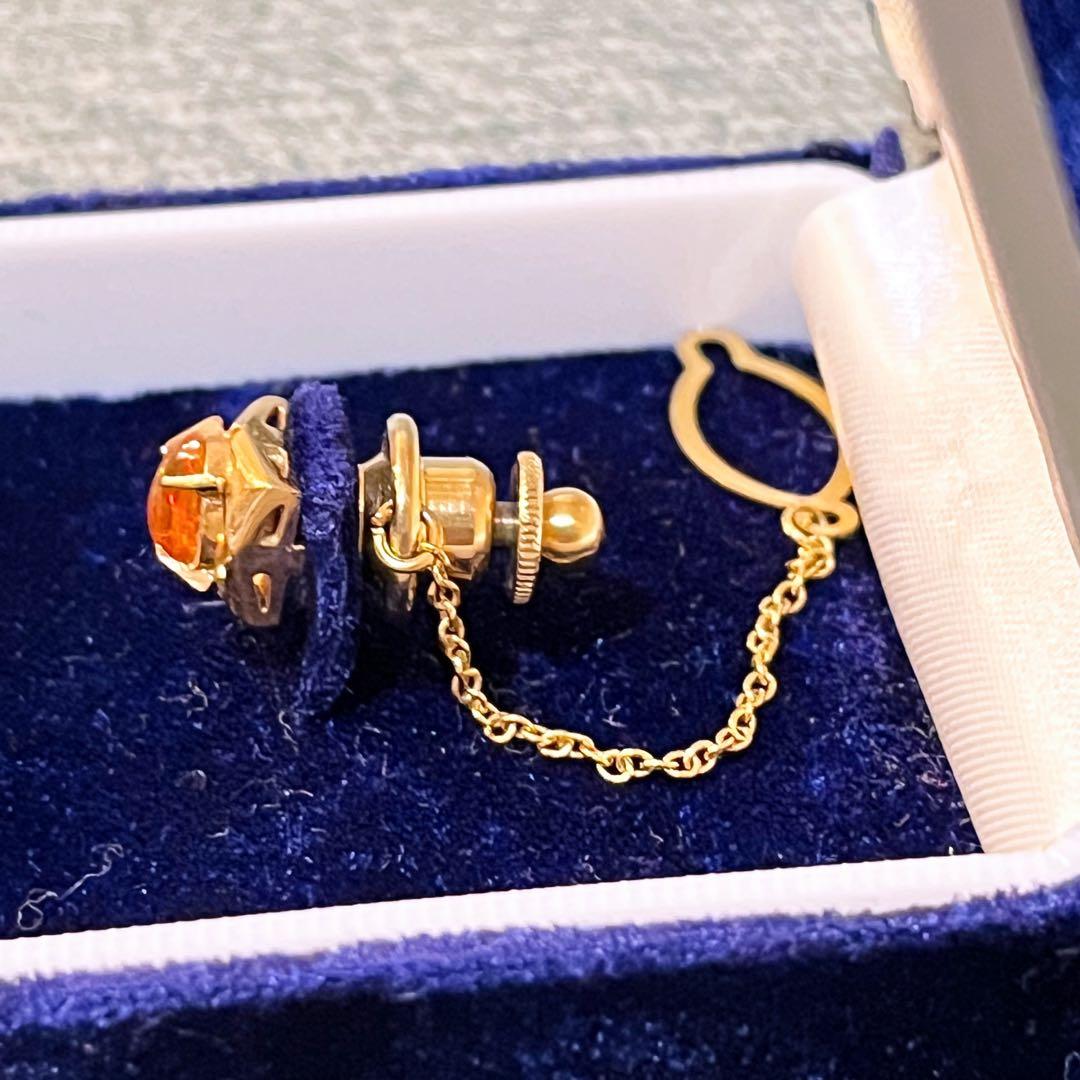 【シマウマ】K刻印あり ファイアオパール タイタックピン ケース付き 金