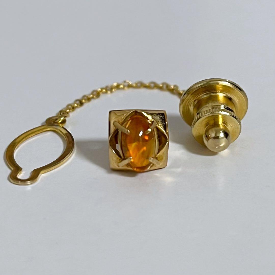 【シマウマ】K刻印あり ファイアオパール タイタックピン ケース付き 金