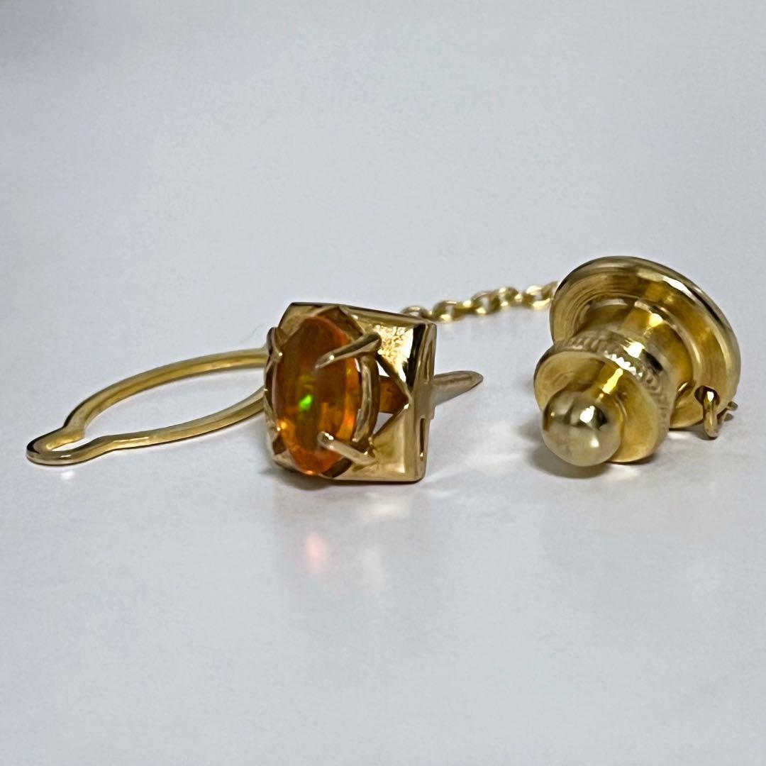 【シマウマ】K刻印あり ファイアオパール タイタックピン ケース付き 金