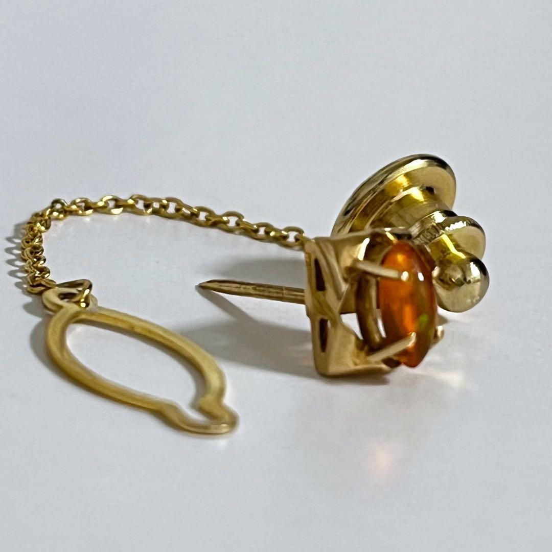 【シマウマ】K刻印あり ファイアオパール タイタックピン ケース付き 金