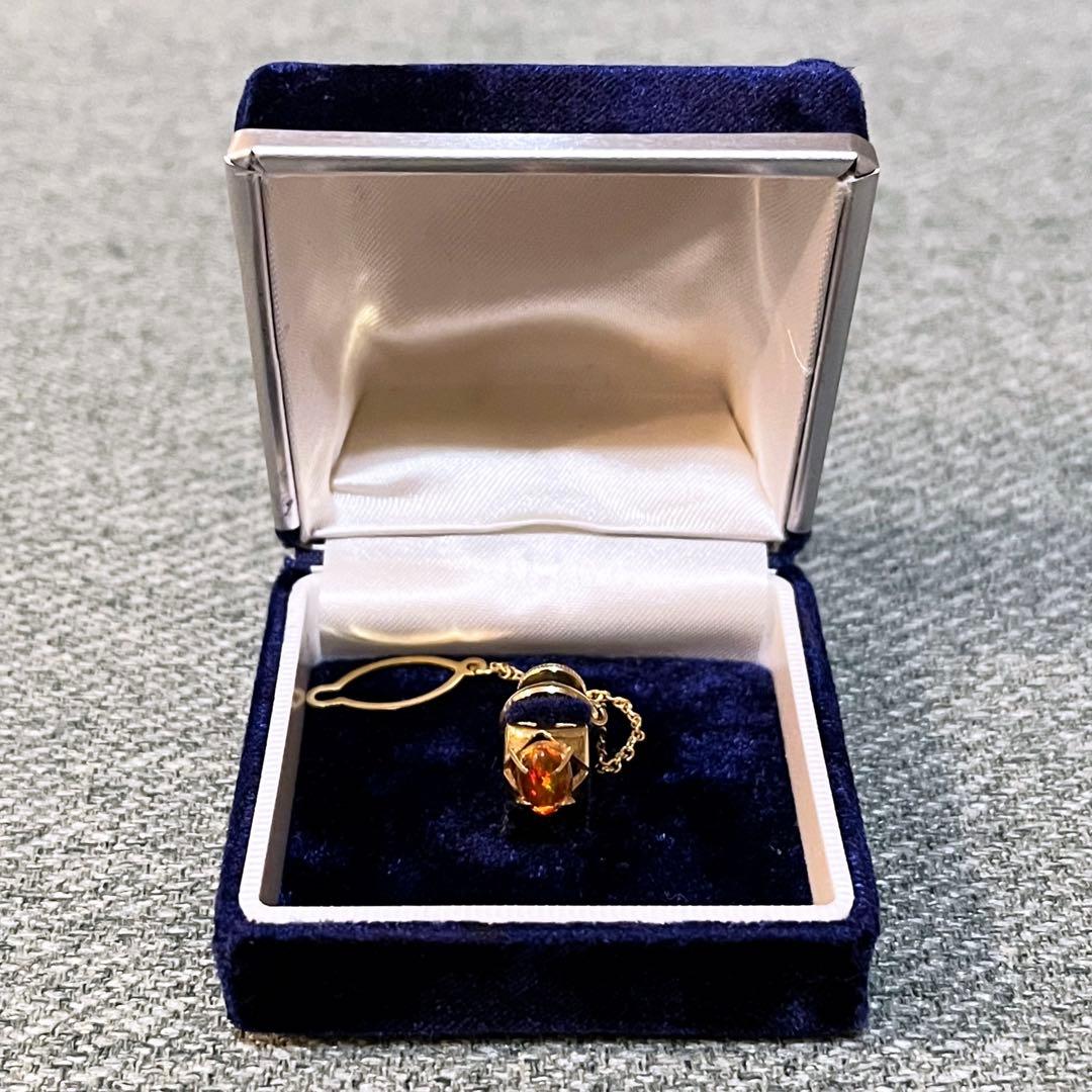 【シマウマ】K刻印あり ファイアオパール タイタックピン ケース付き 金