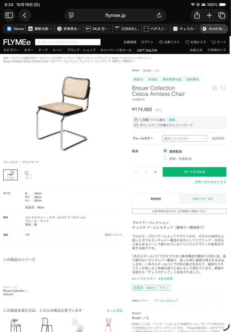 【美品】マルセルブロイヤーknoll製チェスカチェア