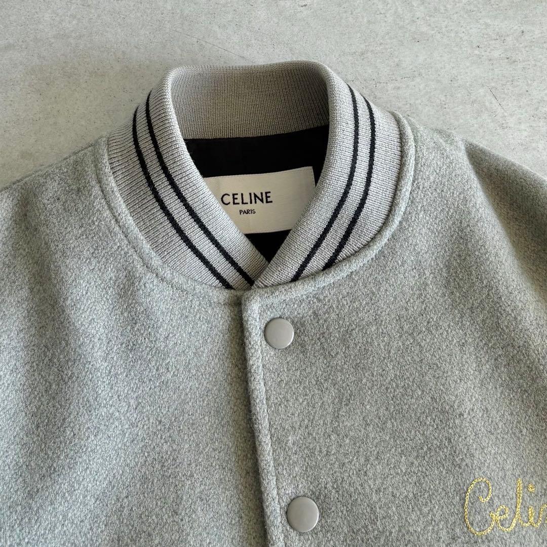極美品 CELINE ロゴ刺繍 テディジャケット 34 グレー