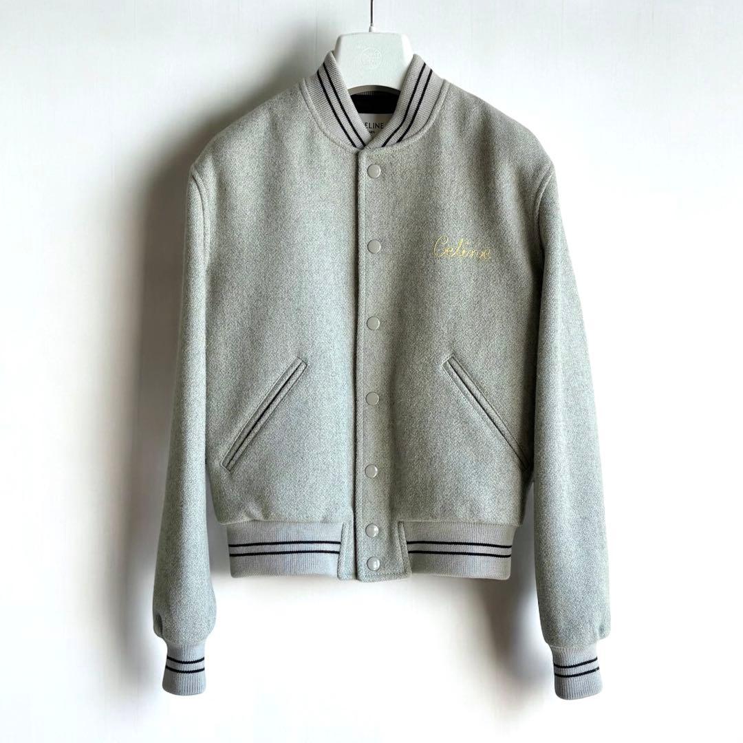 極美品 CELINE ロゴ刺繍 テディジャケット 34 グレー