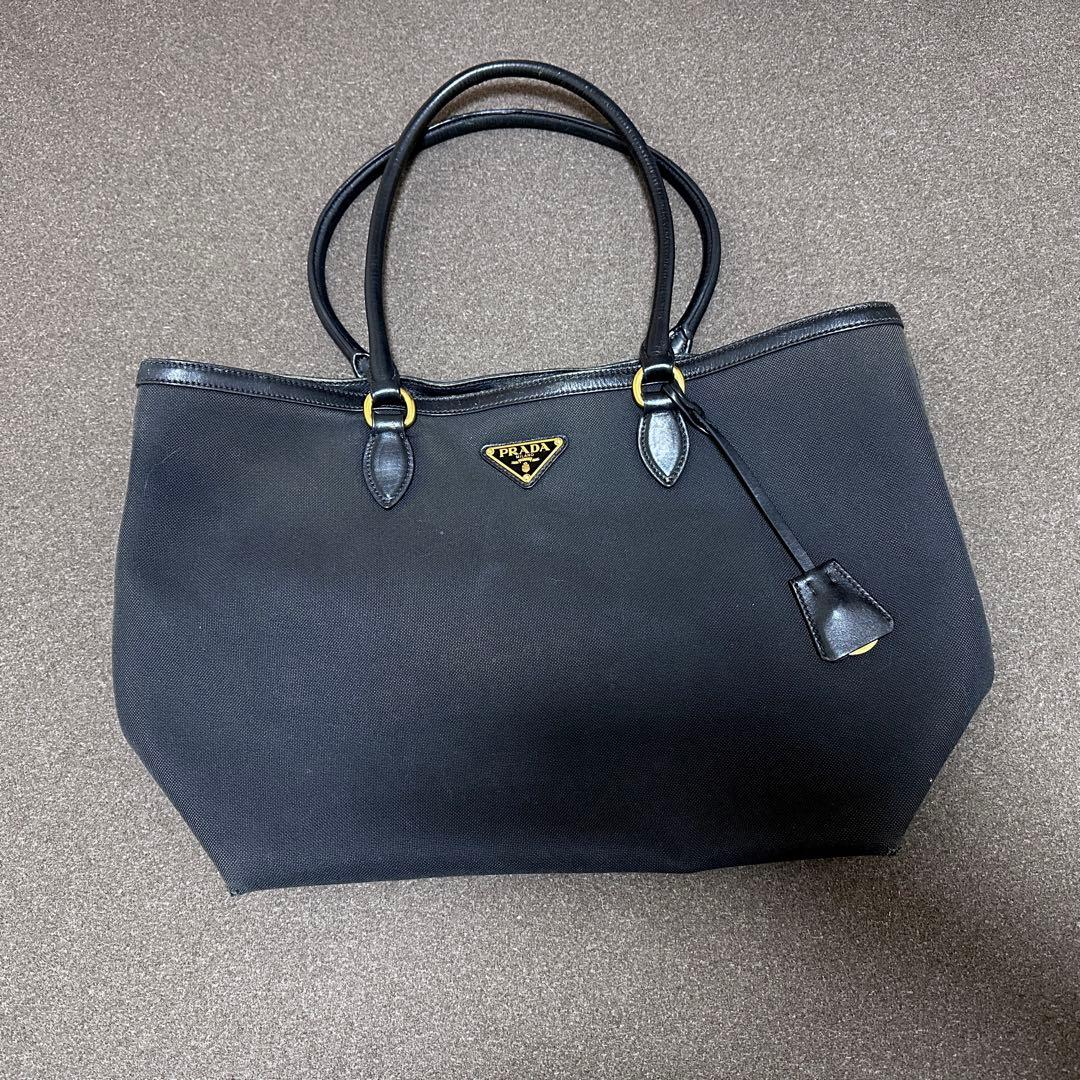 PRADA トートバッグ キャンバス A4 ロゴ 黒