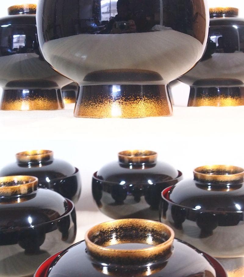 【高級・未使用】輪島塗 大向高洲堂 竹林祐行 縁梨地 煮物椀 5客 雑煮椀/大椀