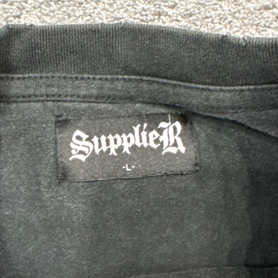 サプライヤー　センターロゴ　ロンT アームデザイン　墨黒　00s y2k
