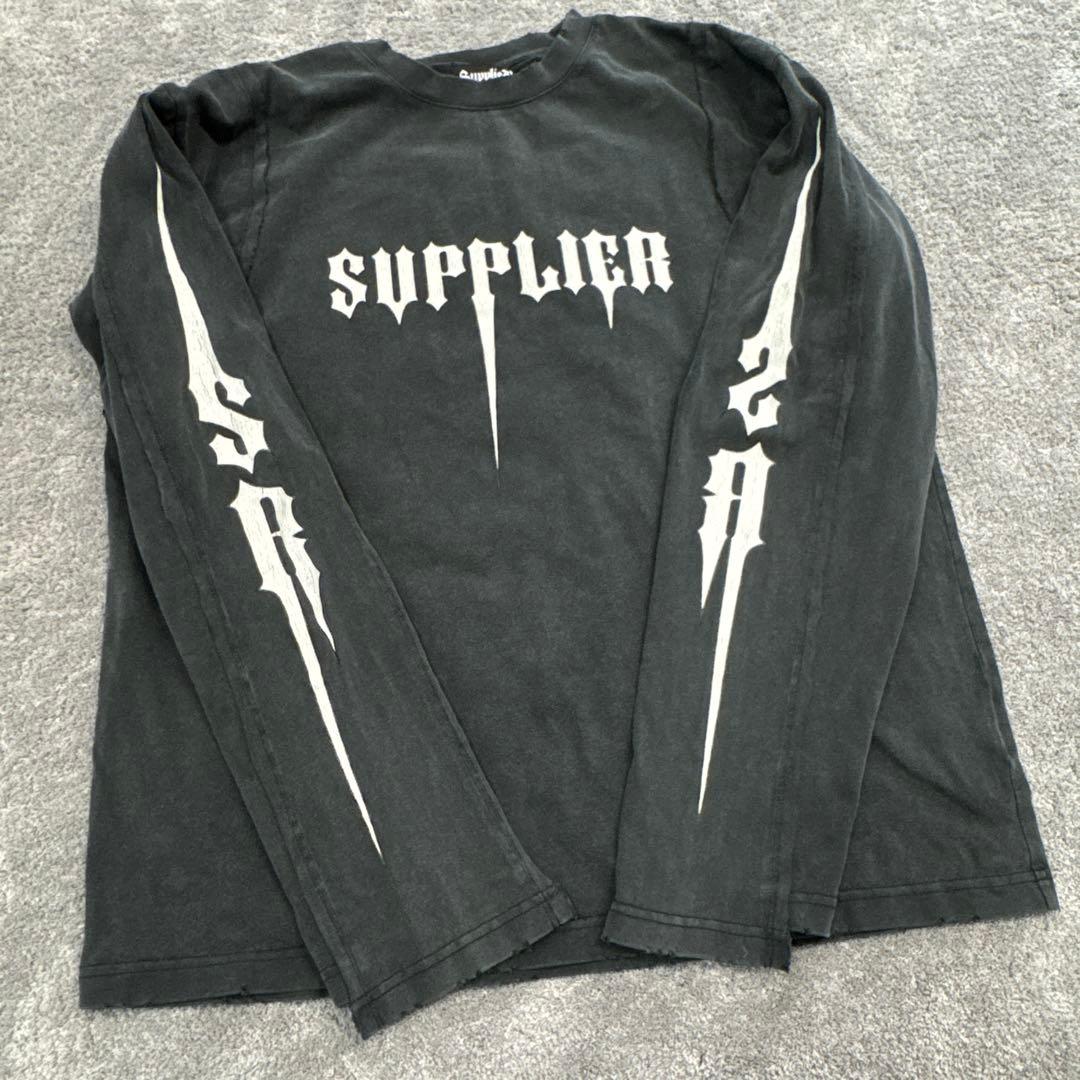 サプライヤー　センターロゴ　ロンT アームデザイン　墨黒　00s y2k
