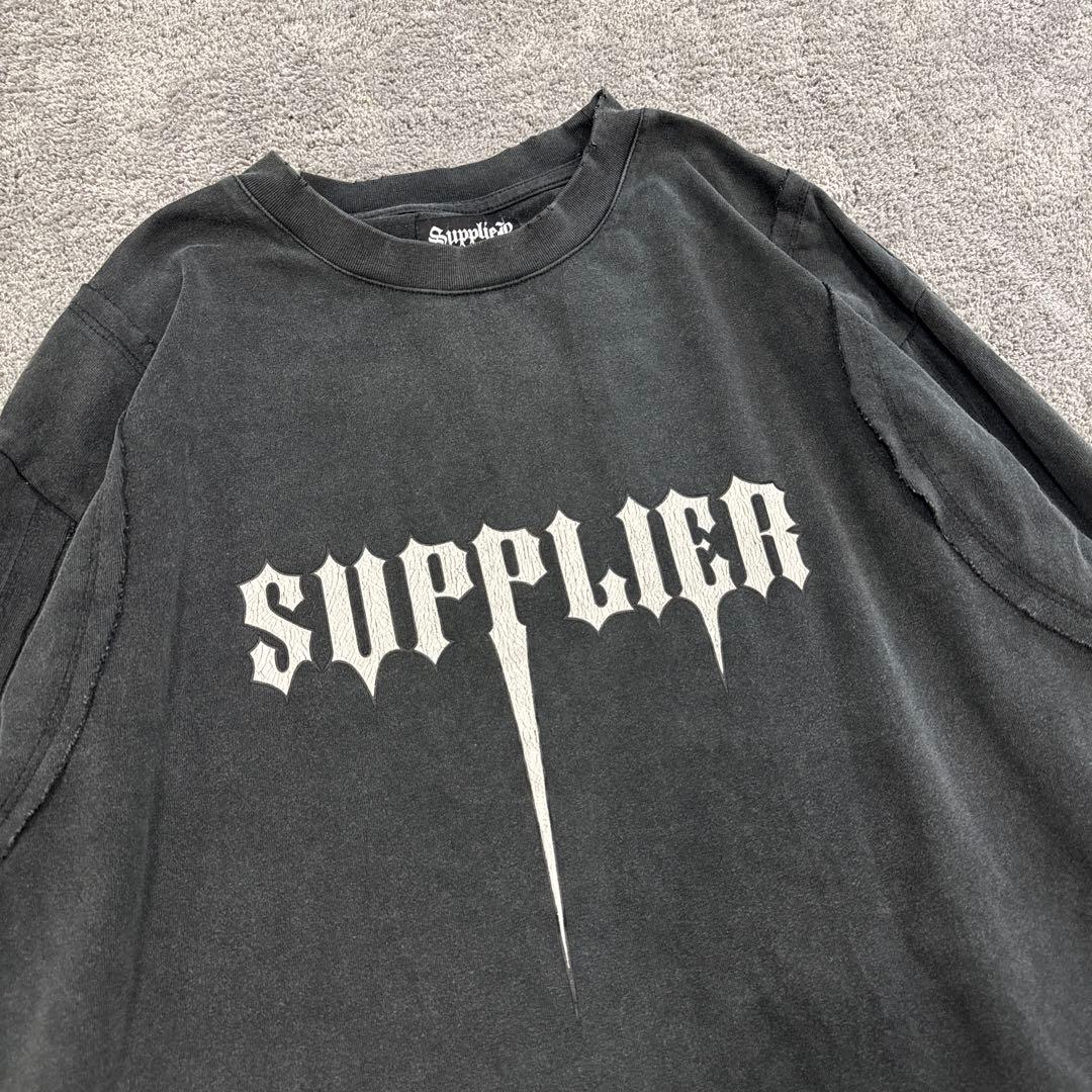 サプライヤー　センターロゴ　ロンT アームデザイン　墨黒　00s y2k