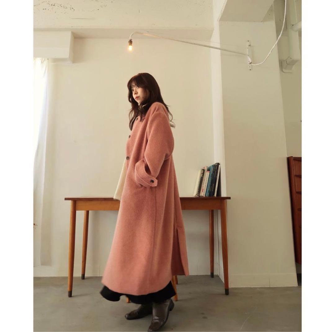 ジャケット・アウター mideal shaggy long coat LIGHT / PINK