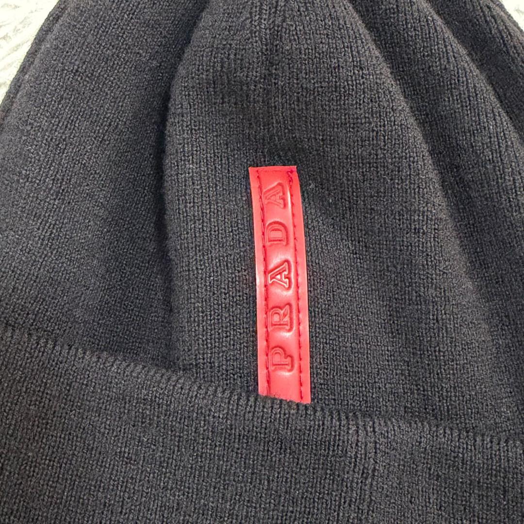 17483✨プラダスポーツ ラバーロゴ ニット帽 ウール ブラック