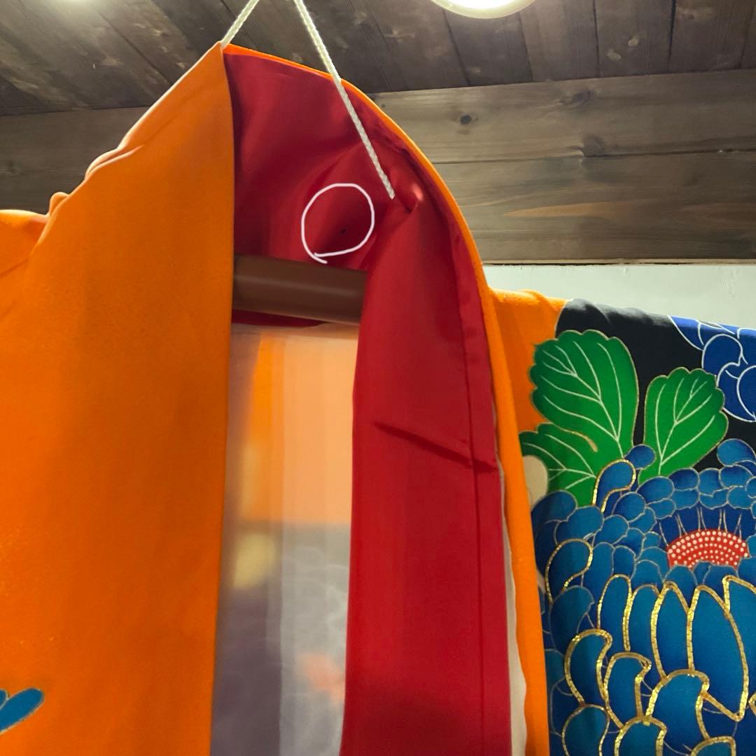 【花嫁衣裳】引き振袖 新婦 結婚式 披露宴 前撮り 密柑色地 瑞雲に花尽くし