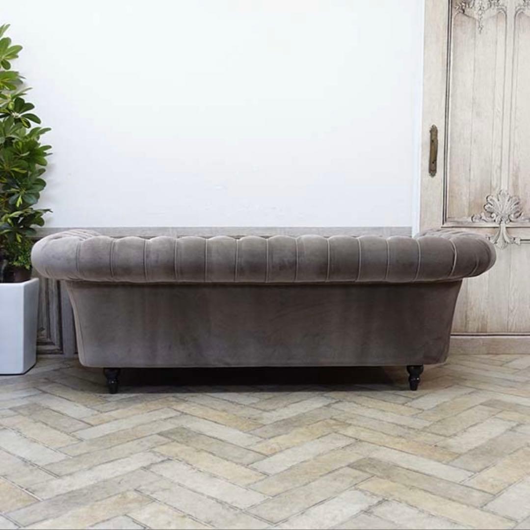 Vincent グレー アンティーク風ソファ 2人掛け ベロア