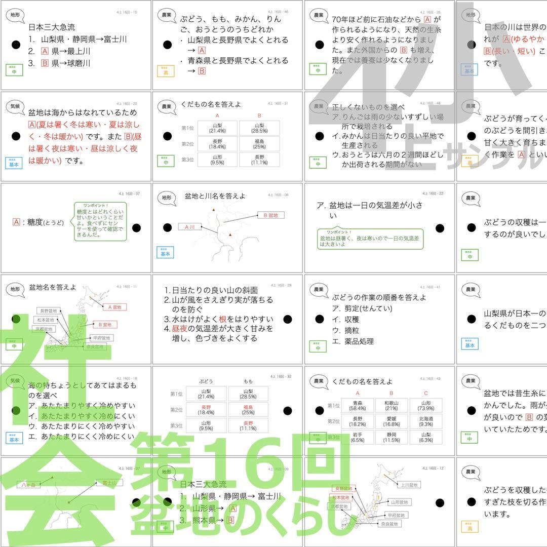 中学受験 暗記カード【4年上 社会・理科 16-19回】組分けテスト対策 予シリ