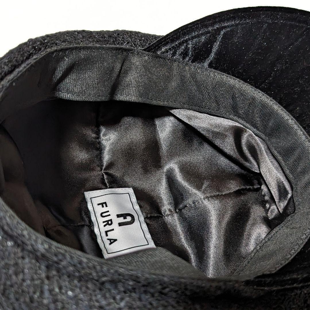 新品✨FURLA✨ファンシーツイード マリンキャスケット 帽子 ハット ブラック