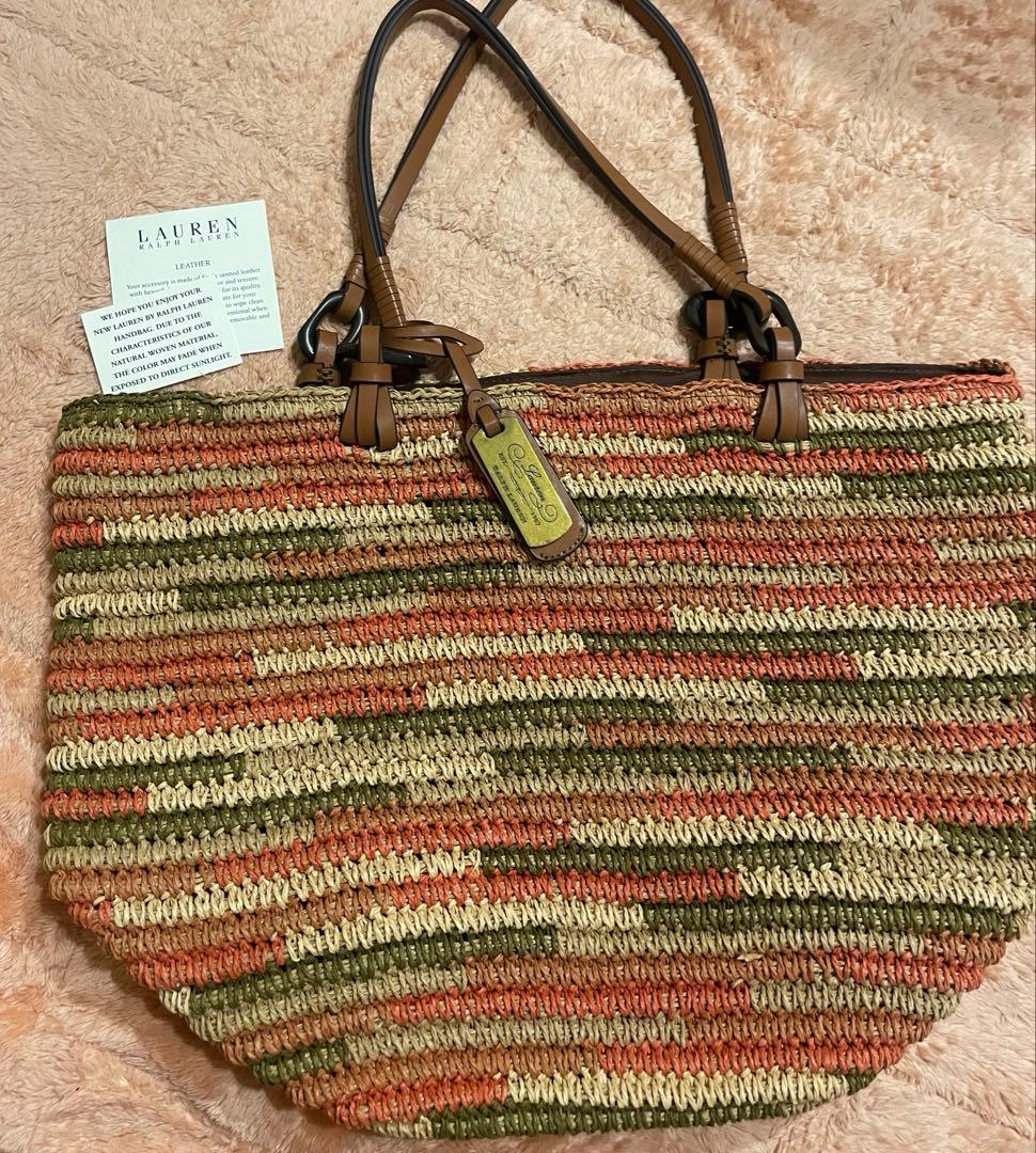 ポロラルフローレン 編み込みトートバッグ 刻印プレート付き