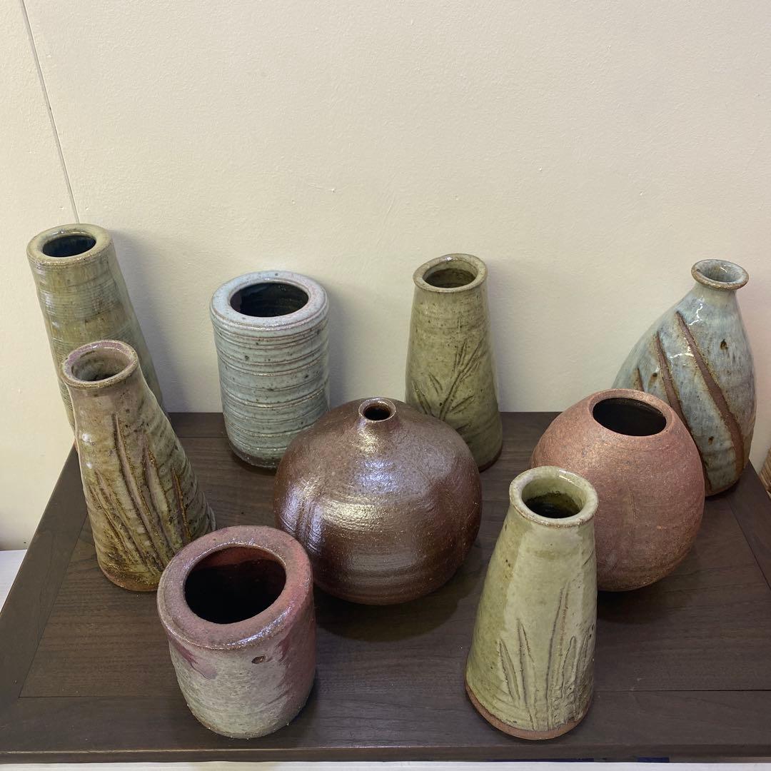 上野焼　花瓶　一輪差し　日本工芸会正会員、「高鶴淳一」氏作品 9点まとめ売り