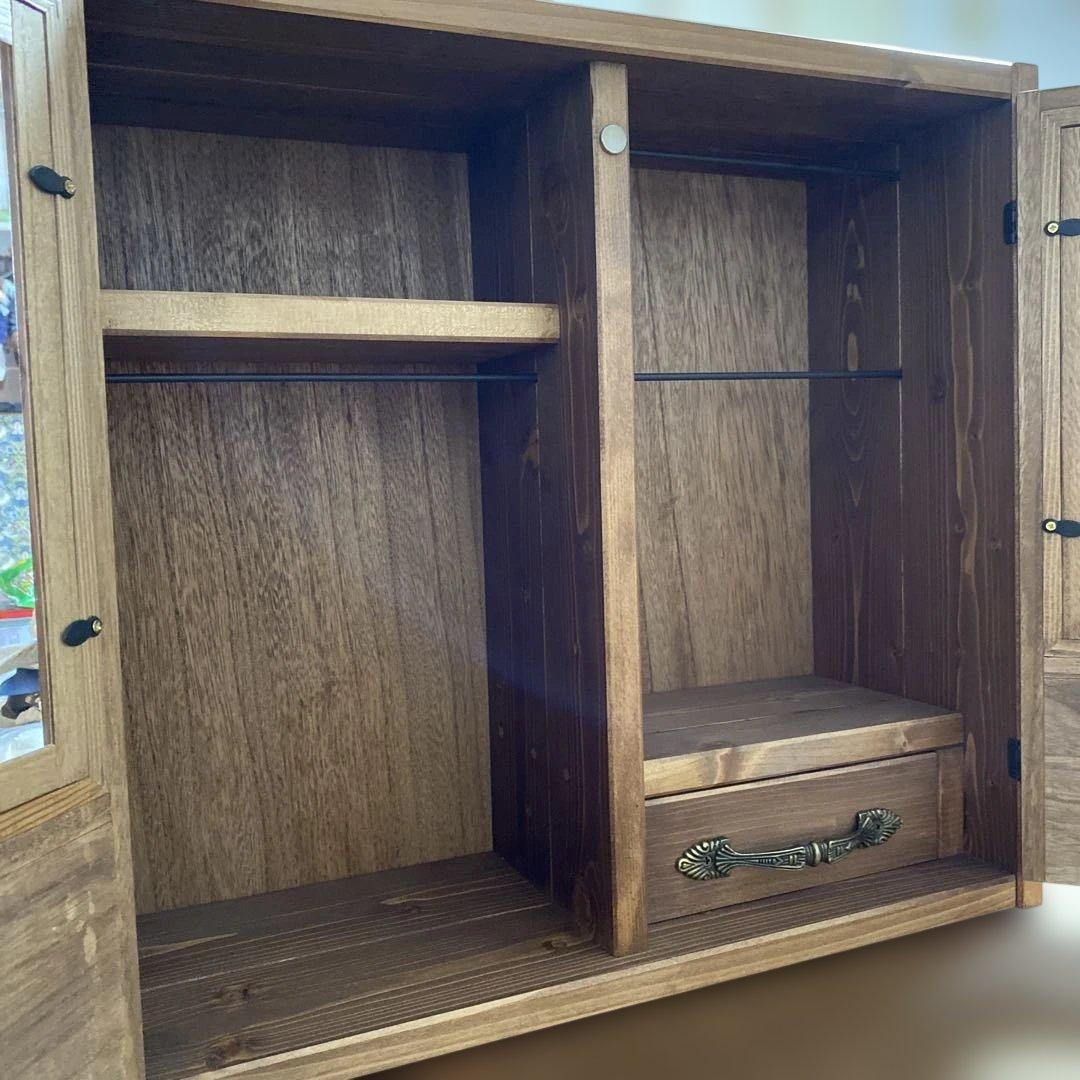 ribo　人形用木製収納ケース(引出・棚付き)　ハンドメイド　ブライス