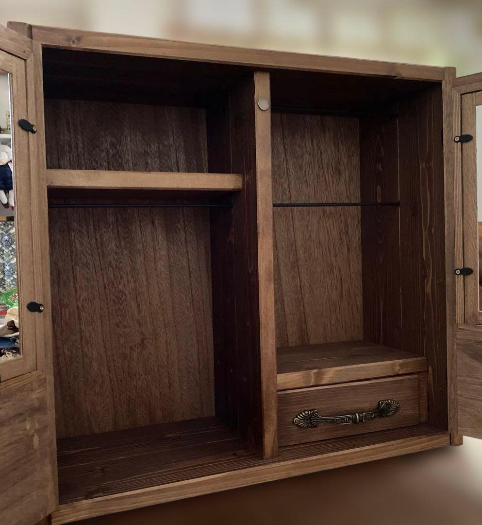 ribo　人形用木製収納ケース(引出・棚付き)　ハンドメイド　ブライス