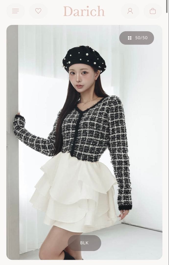 Darich ボリュームフリルツイードニットミニワンピース FREEサイズ