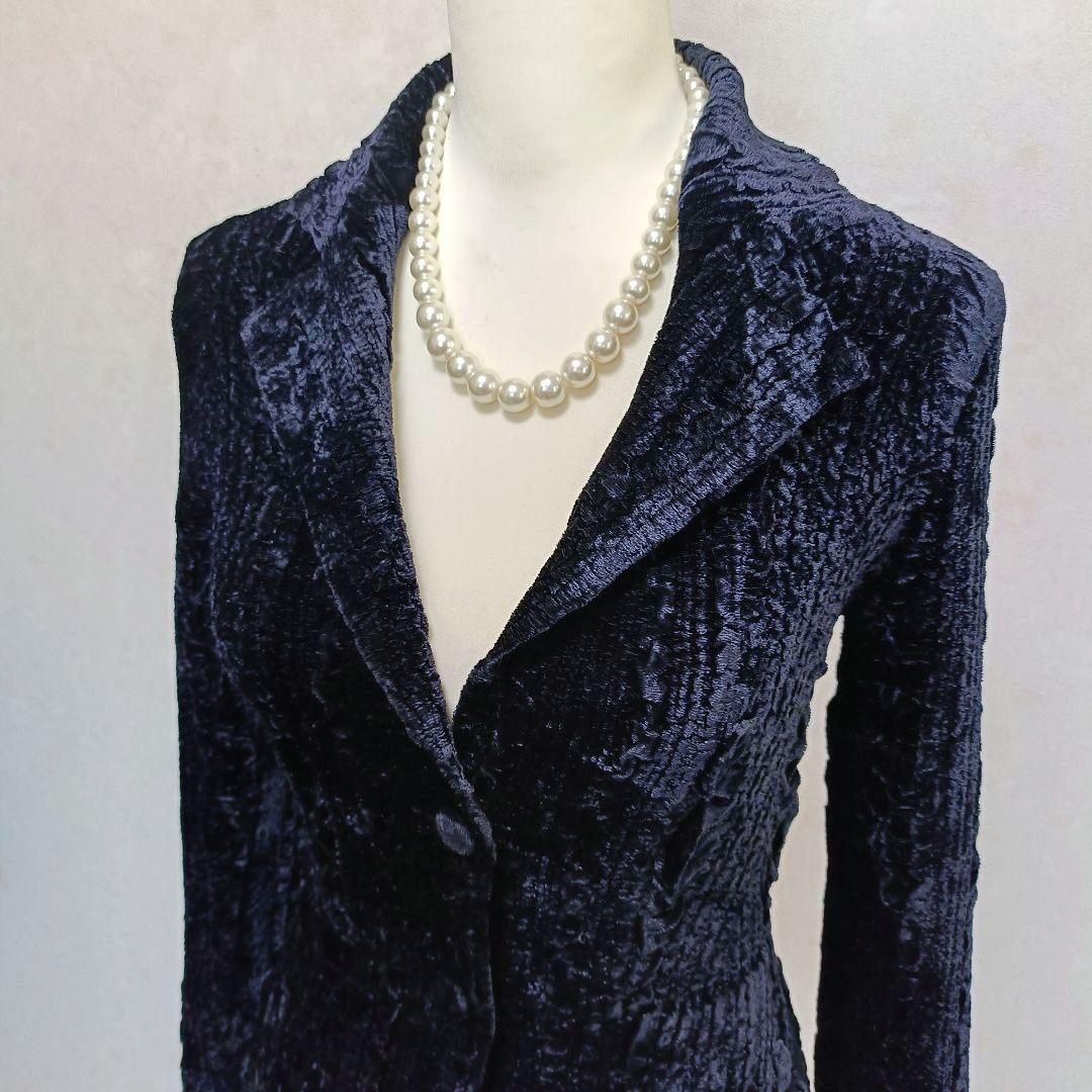 ユキトリイインターナショナル プリーツ ベロア テーラードジャケット 38