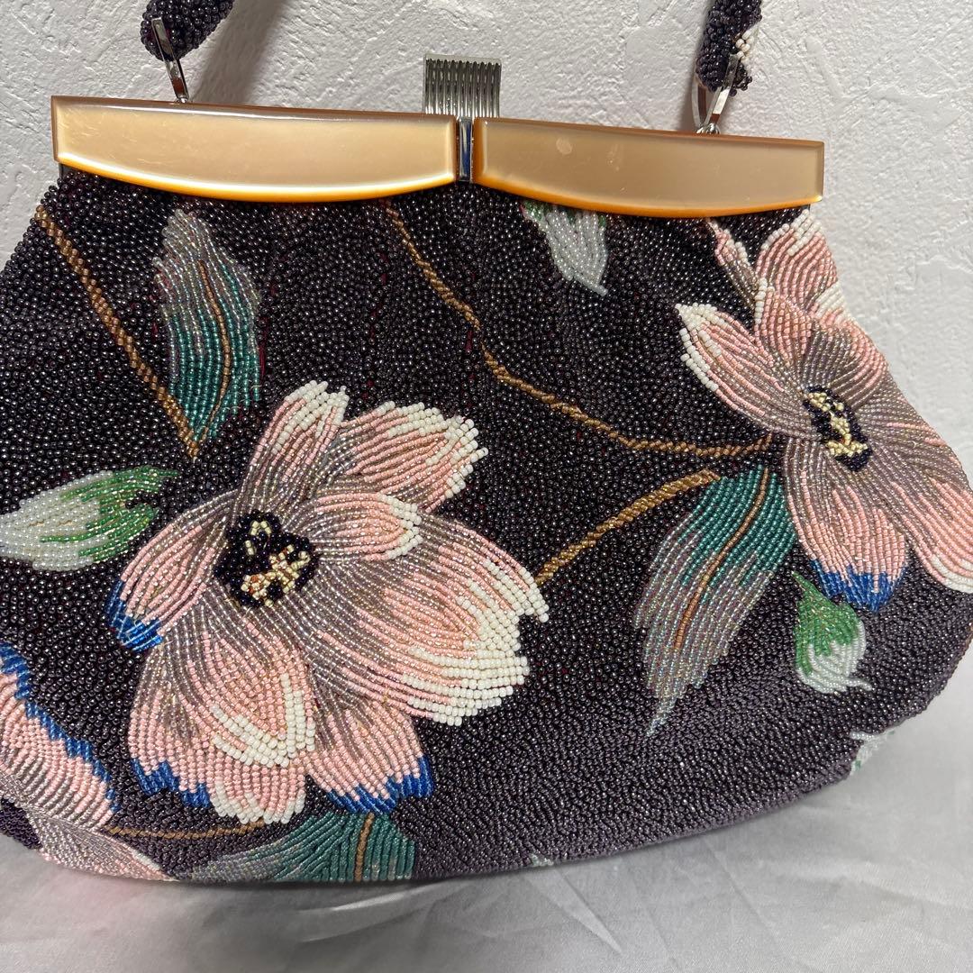 花柄ビーズバッグ/ビーズバック/和装/ヴィンテージ