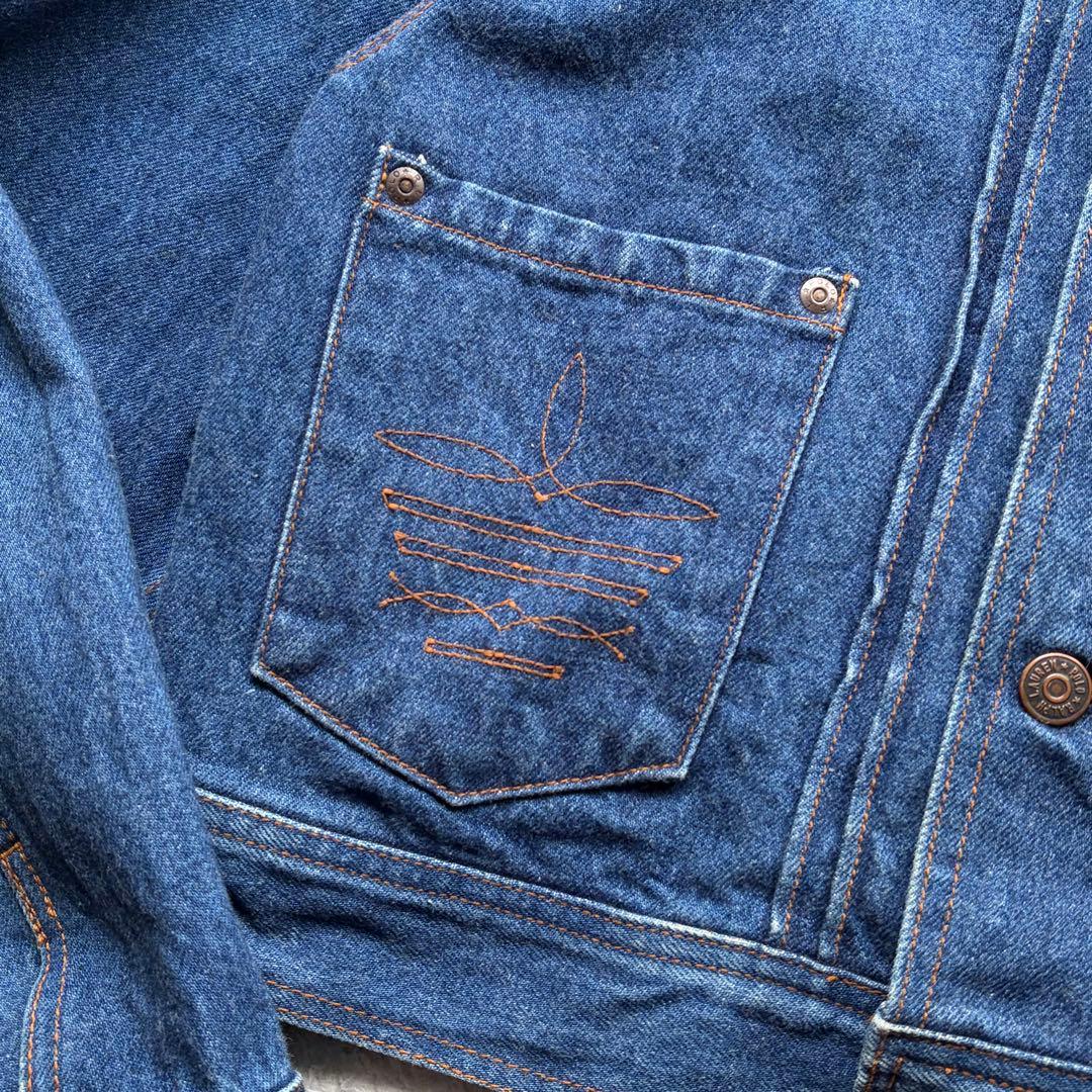 【70s】ラルフローレンウエスタン デニムジャケット ロゴ革パッチ ステッチ L