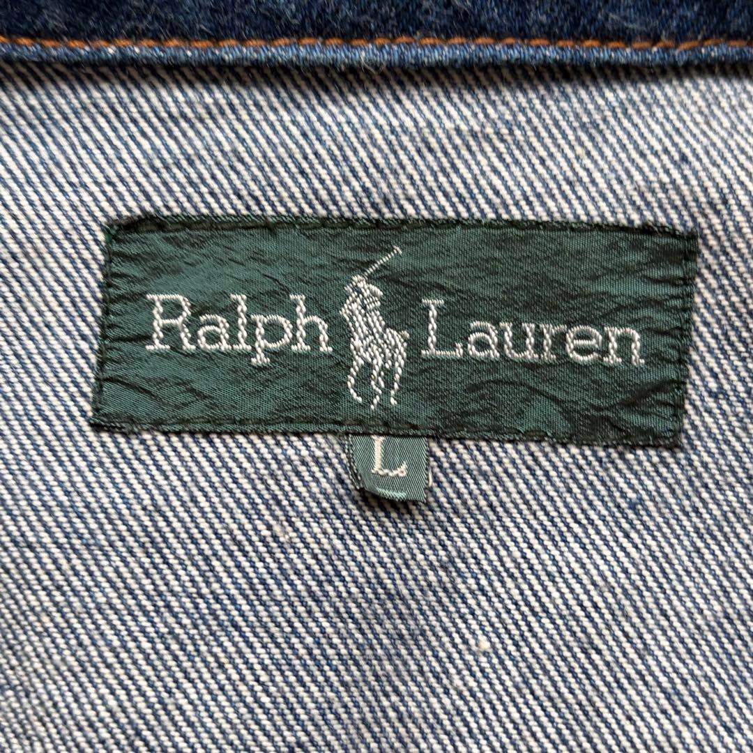 【70s】ラルフローレンウエスタン デニムジャケット ロゴ革パッチ ステッチ L