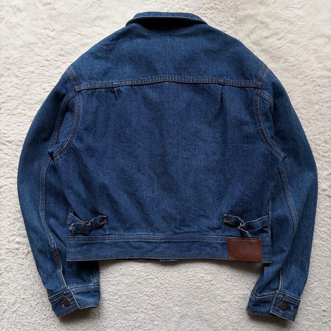 【70s】ラルフローレンウエスタン デニムジャケット ロゴ革パッチ ステッチ L