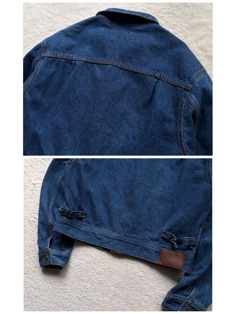 【70s】ラルフローレンウエスタン デニムジャケット ロゴ革パッチ ステッチ L