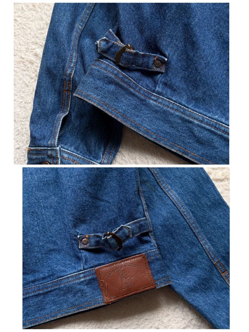 【70s】ラルフローレンウエスタン デニムジャケット ロゴ革パッチ ステッチ L